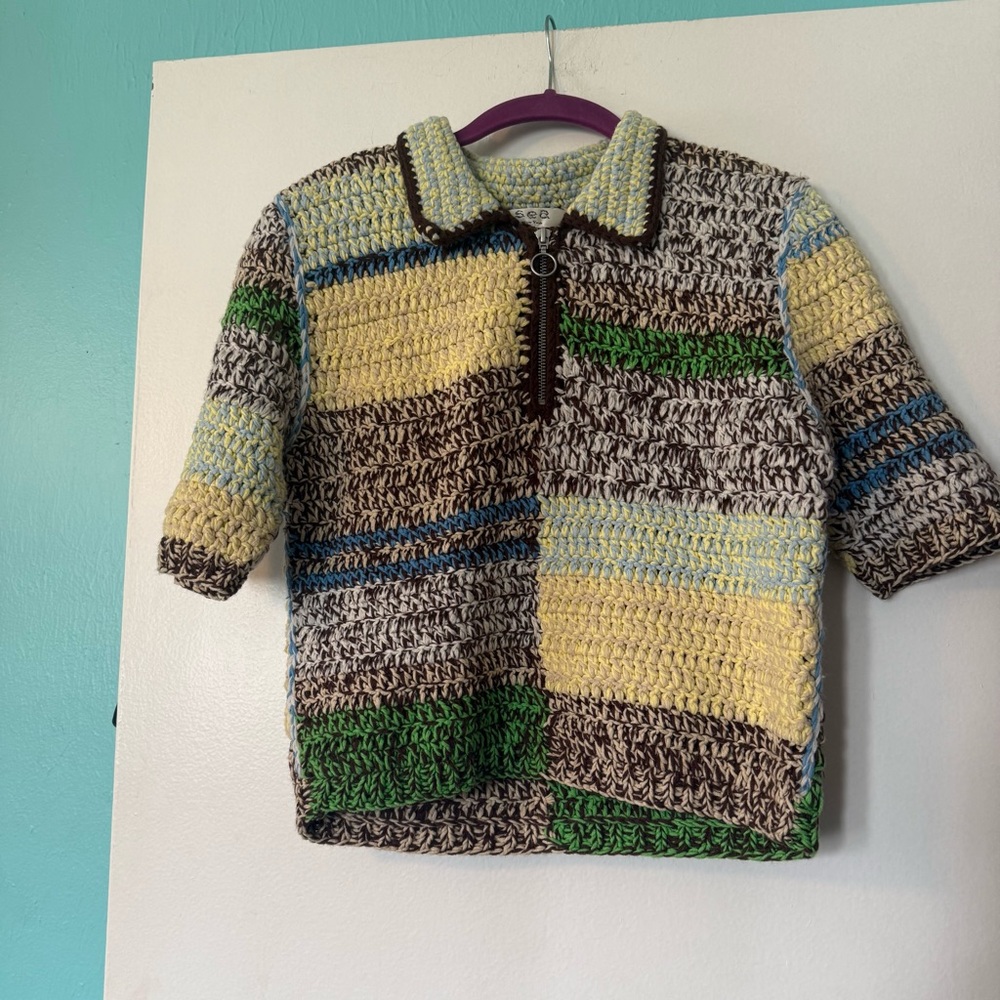 Sea New York Multicolor Crochet Half-Zip Sweater